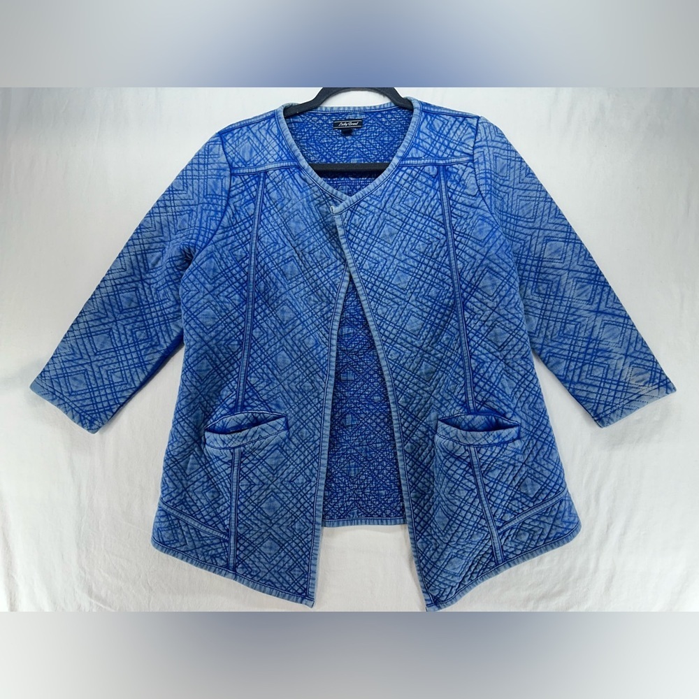 Lucky Brandโ Quilted Jacket Cardigan 3/4 Length Sleeve Antique Blue Size Medium